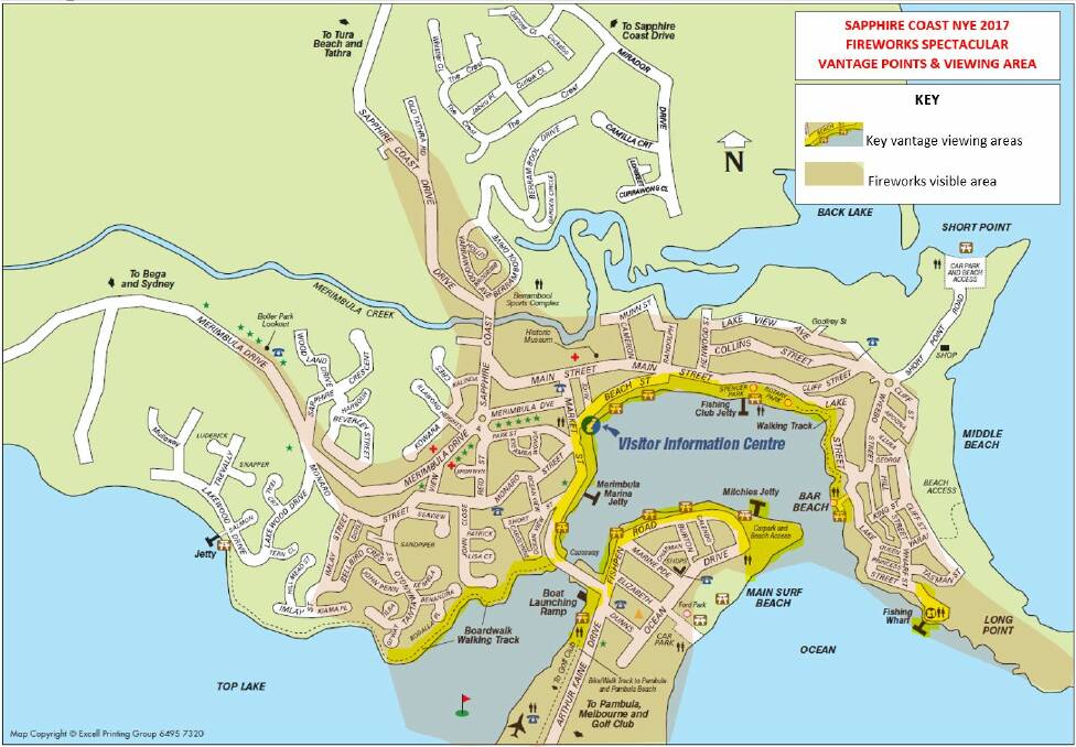 The yellow areas are the best vantage points says Chris Nicholls of Merimbula Tourism.