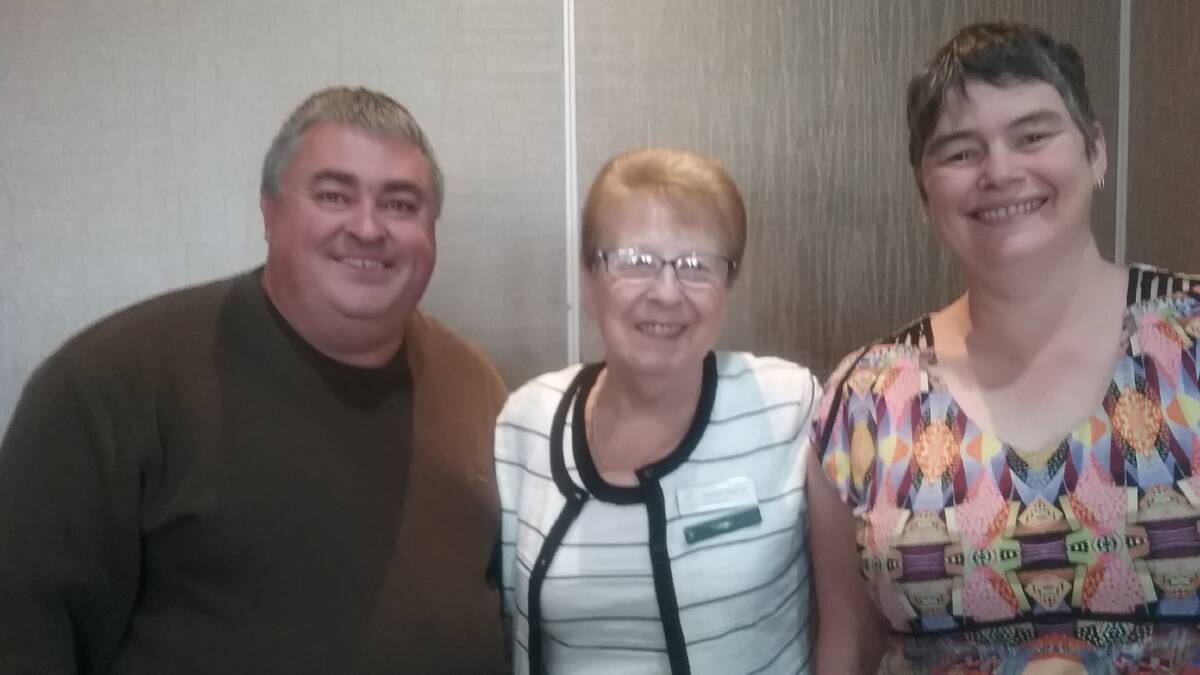 Merimbula Day View Club president Danielle Watkins with Steve and Linda Sass from On the Perch Bird Park who were guest speakers at the November meeting.