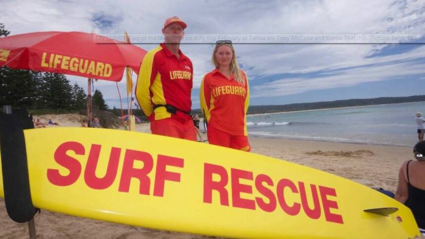 ON GUARD: Two of the lifeguards on duty this February at Tathra are Tony McCabe and Kiama Thatcher. Picture: Sarah Chenhall   