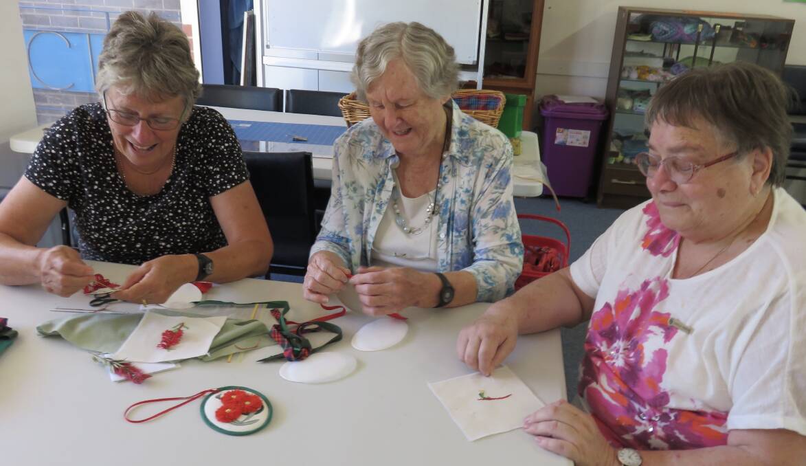 Our handicraft ladies have already started on a project ready for the Group competition to be held at Bermagui in March, pictured above is Joy Dawson, Barbara Davy and Ursula Viebcke.