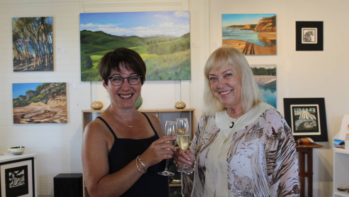 Artists Annette Binger and Lorna Zhulan at the opening of their exhibition at Artessence, Pambula. The exhibition runs until the end of February. 