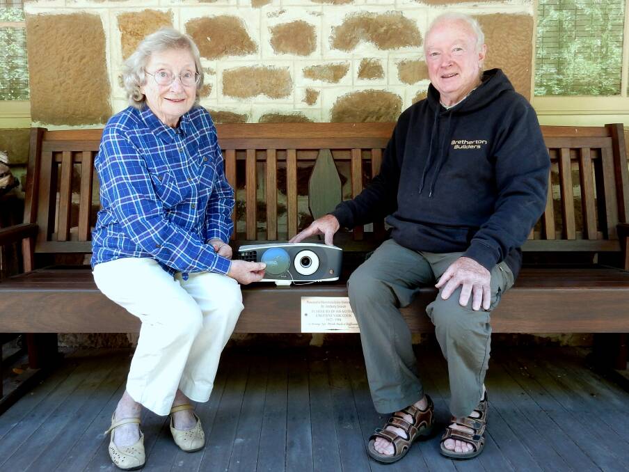 Shirley Bazley and Don Bretherton of the Historical Society with their new projector.