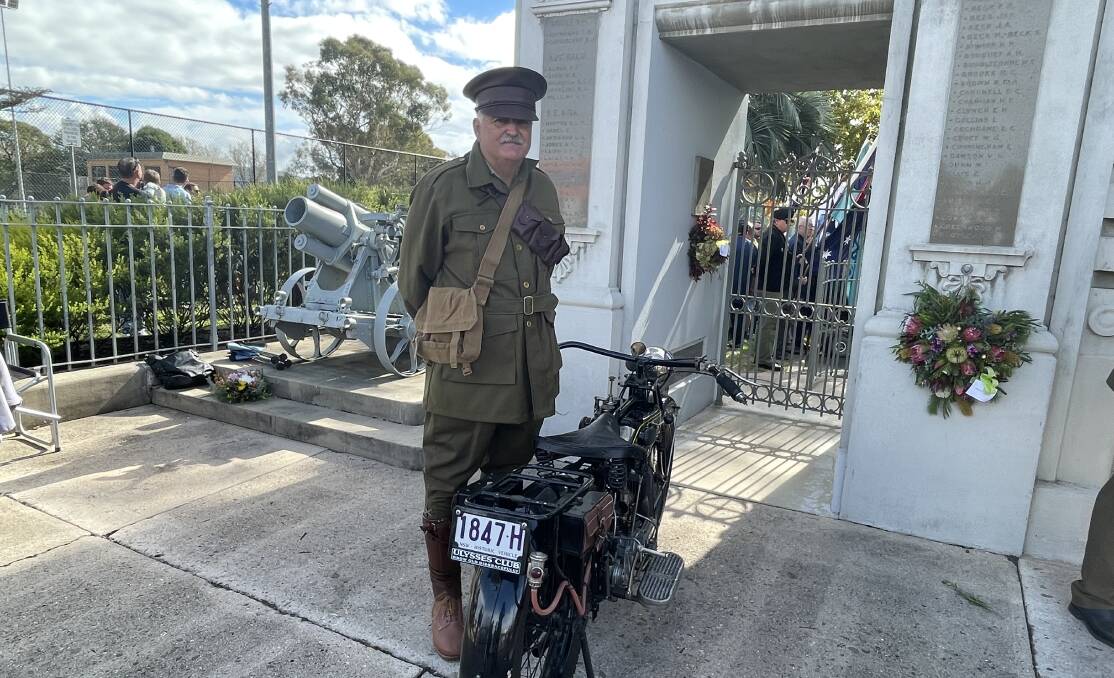 Warwick Wilton of the 7th Light Horse Regiment at the Bega Memorial Gate in 2022. Photo: Leah Szanto 
