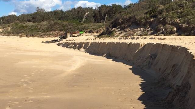  
Beach scouring near the Merimbula ocean outfall earlier this year.