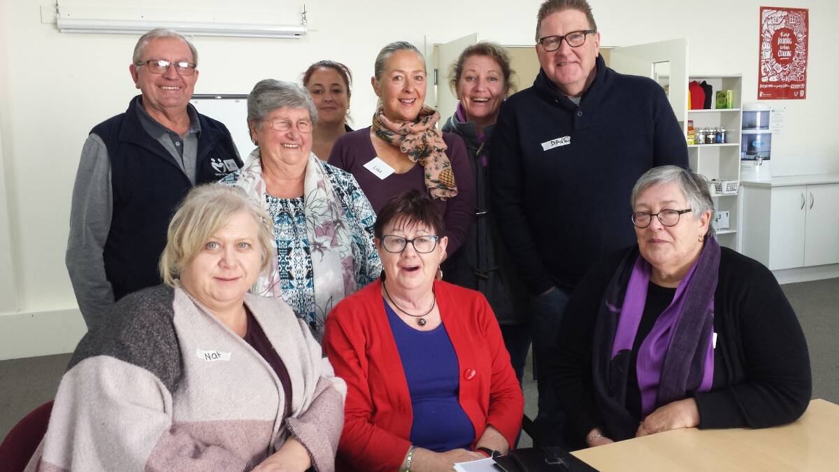 Staff and board members of Bega Valley Meals on Wheels attending a strategic planning workshop in Bega, with facillitator Viv Read (centre front) from Brisbane.