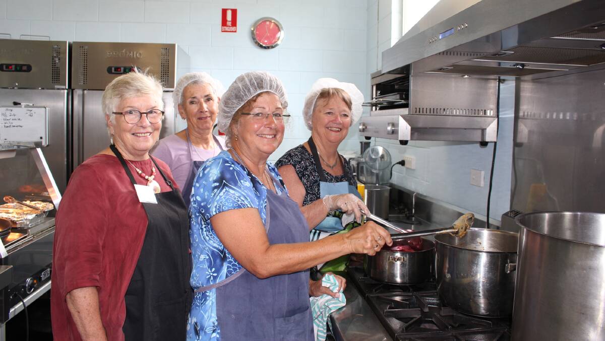 Volunteers Patricia O'Hanlon, Julie Welsh, chef Diana Harley and May Kerr preparing lunch at Pearls Place on Wednesday.