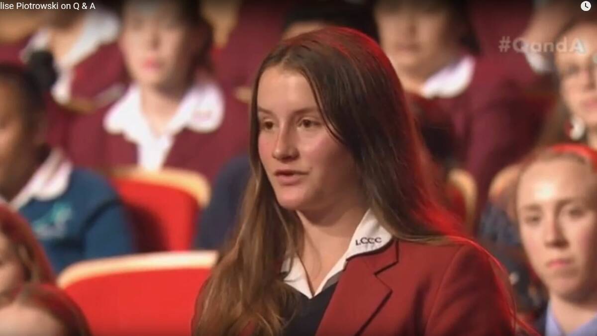 SPEAKING OUT: Annalise Pietrowski asks her question about climate change during the ABC's Q&A program.