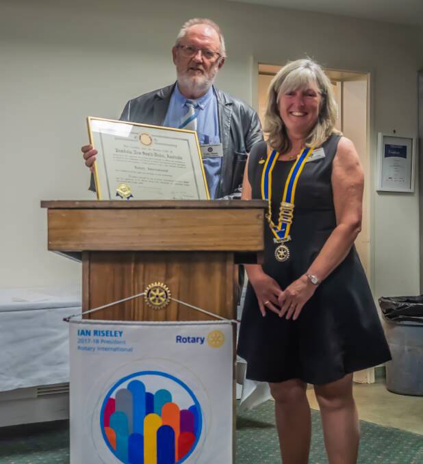 Colin Dunn pictured with Lynn Koerbin at a Rotary changeover meeting.