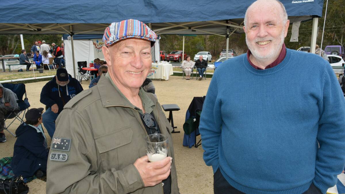 Roger Barson and Col Crawford of Tura Beach at Candelo Bowling Club's drought fundraiser Arvo on the Green, on Saturday, September 8.