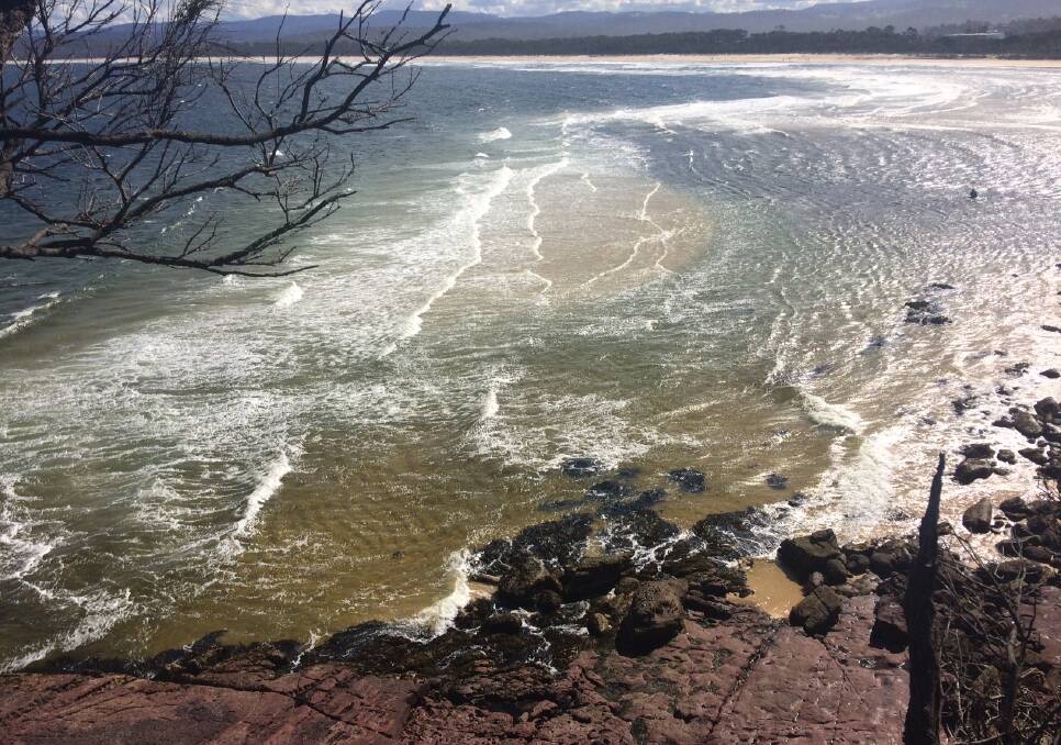 Photo taken at the start of November showing the sand bar that has developed at the entrance to Merimbula Lake. 