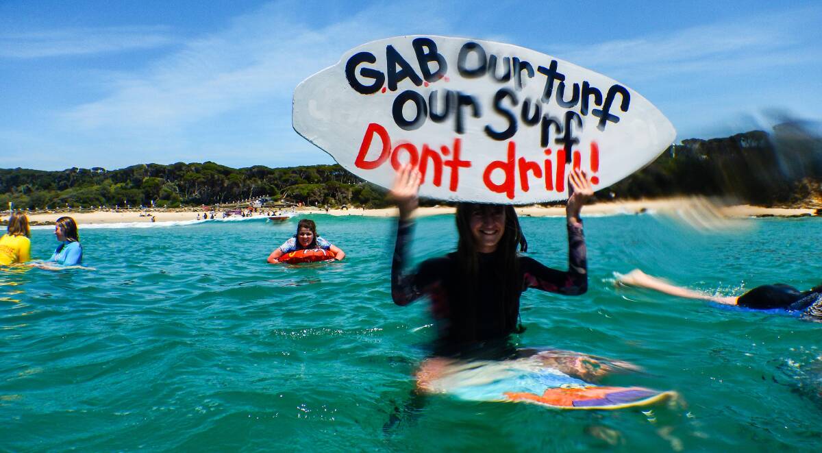 Mallacoota surfer Aya Castellanos during Saturday's paddle out from Bastion Point Photo: Julie Parker