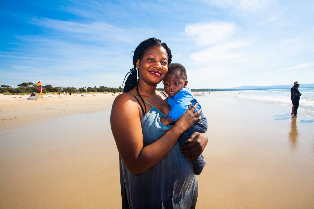 "It's a beautiful day" Aicha and her son Souleymane from Guinea. Photo: Rachel Mounsey
