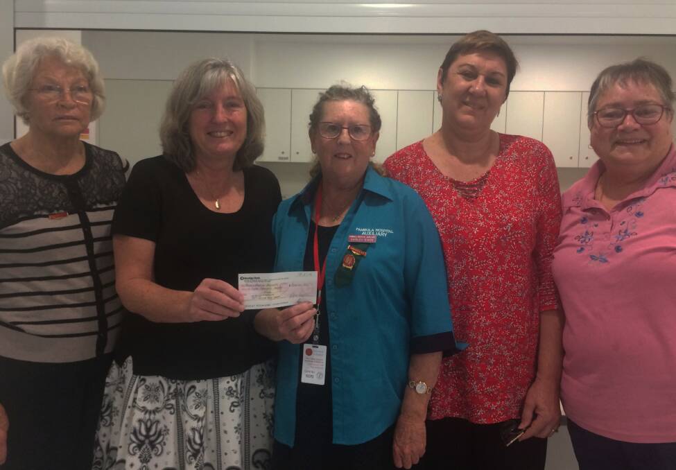 Funding boost : From(L-R) : Wendy Gorton, Lynne Koerbin (President of Pambula Rotary Club), Shirley Rixon (President PDHA), Anne Bogut, Ursula Viebcke. Photo: supplied 