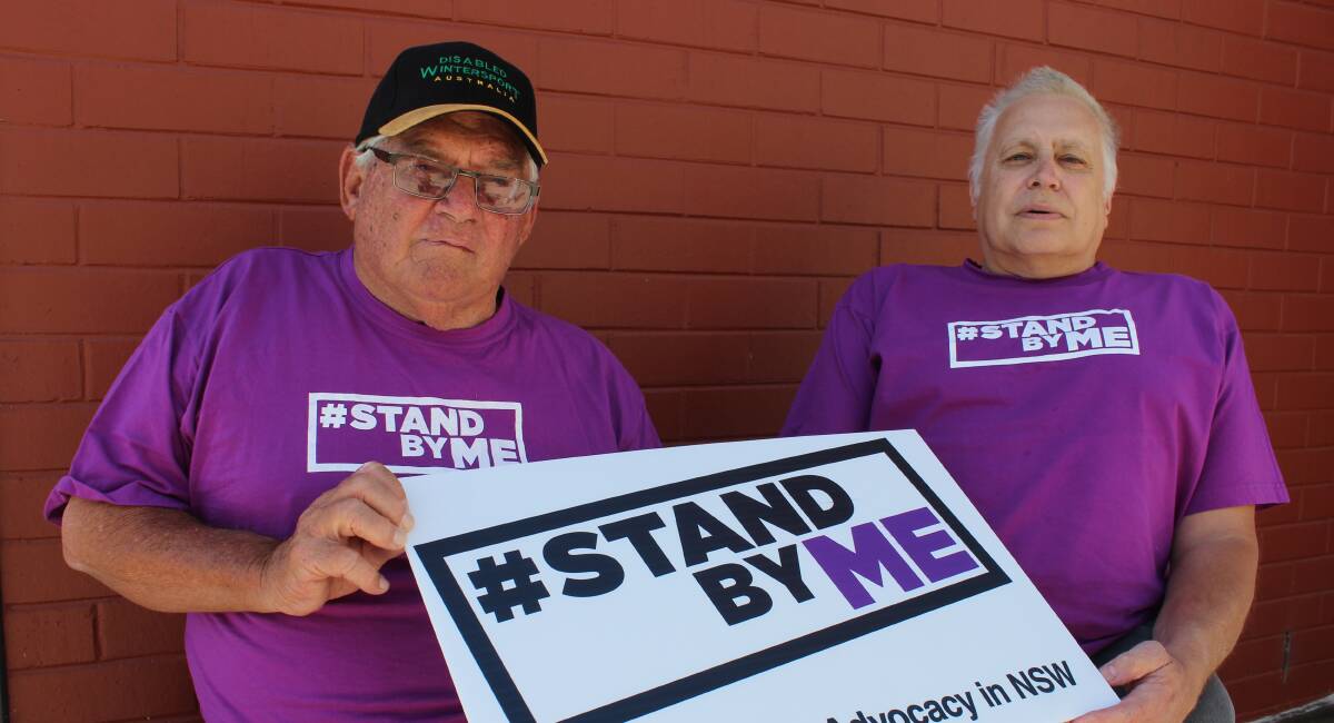 STAND BY ME: Ron Finneran and Chris Sparks visit Andrew Constance's Bega office to raise awareness of the role of disability advocacy. 