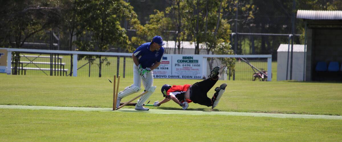An Eden batter wasn't giving up his wicket cheaply in a recent clash with the Bluedogs, who suffered a loss to Merimbula on Saturday. 