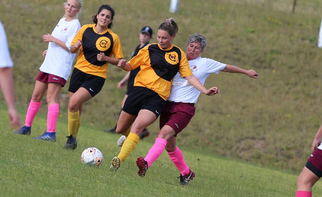 Anna Marlin controls the ball through the midfield against the Bega-Tathra combine on Sunday. 