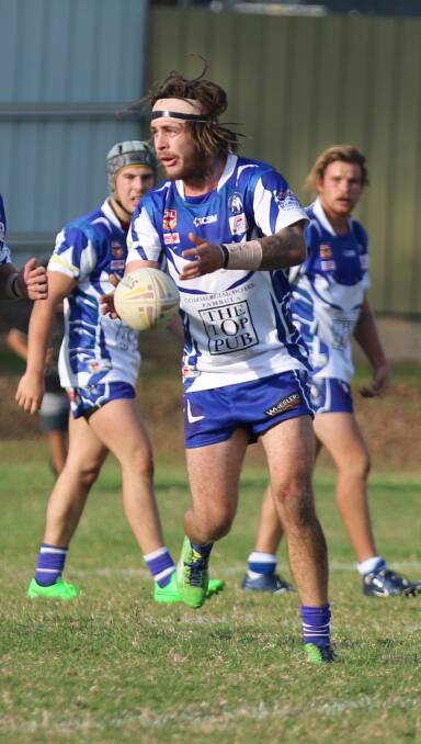 setting play: Dane Casey passes to a team-mate during the Bulldogs' 62-12 loss against Bega on Sunday with the club to face the Sharks this weekend. 