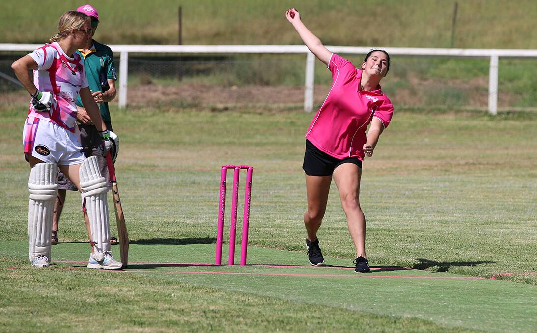 Women's growth: Ebony Dykhoff-Darrington winds up a ball during an Eden v Kameruka Pink Stumps T20 at Lord's View Oval. 