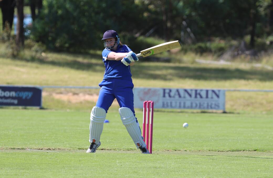 Mel Leech clocks a ball for the fence on her way to 53 runs not-out during Pambula's win over the Bulls on Sunday. 