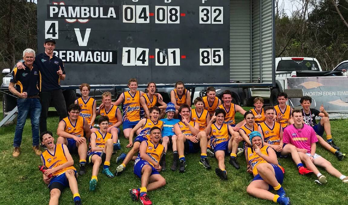The Bermagui under 16s outfit celebrating a premiership win. 