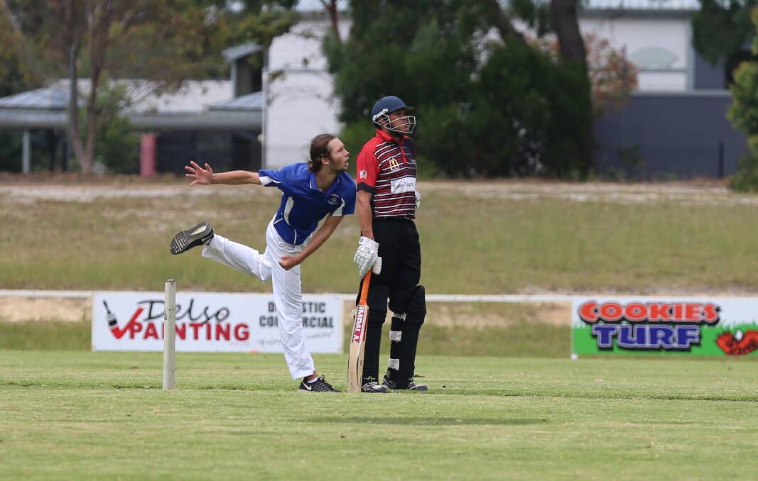 Lewis Hopkins sends one down in Saturday's match against Eden where he claimed four wickets. 