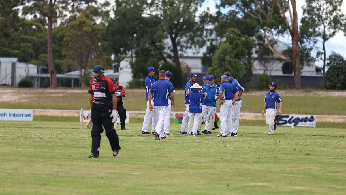 Howzat: The first division Bluedogs celebrate a wicket against Eden in their last outing with cricket going to the final round this weekend. 