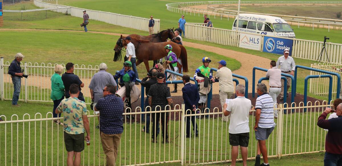 Punters and owners gather around the winners during one of the races at the Bega Cup Carnival recently with the Pambula Cup to run Saturday. 