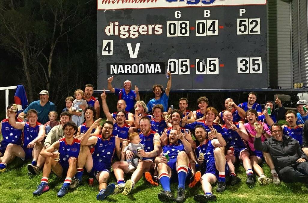 Premiers: The Merimbula Diggers celebrate the senior premiership after defeating Narooma on Saturday night. Picture: Sapphire Coast AFL.