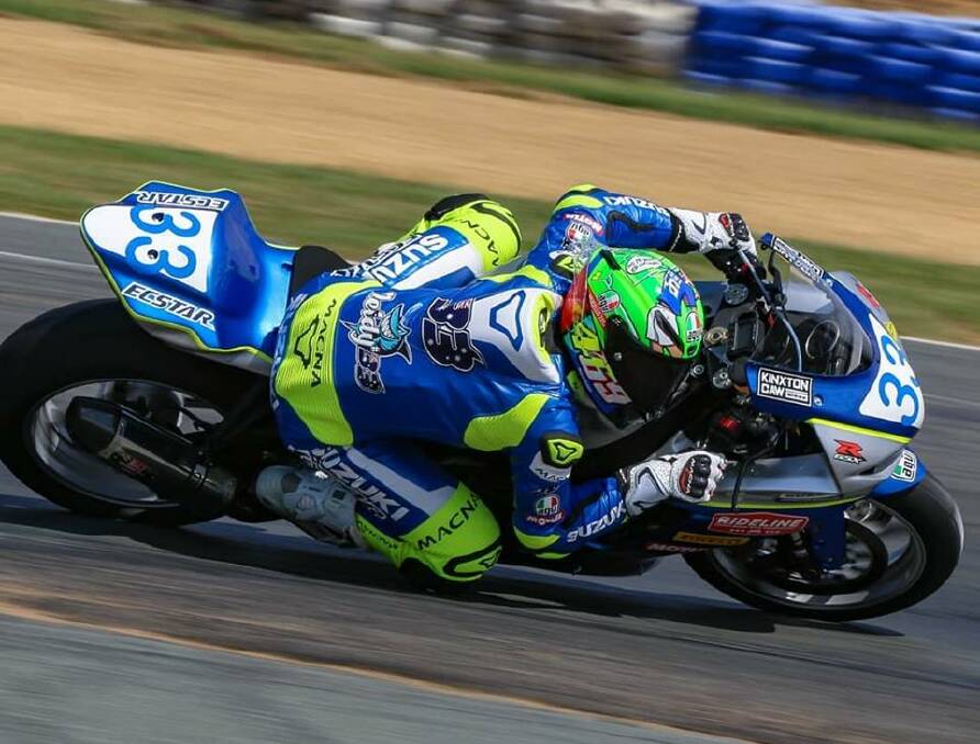 Down but not out: Suzuki Ecstar bike racer Reid Battye was injured during a crash at Winton Raceway on the weekend. Picture: Facebook. 