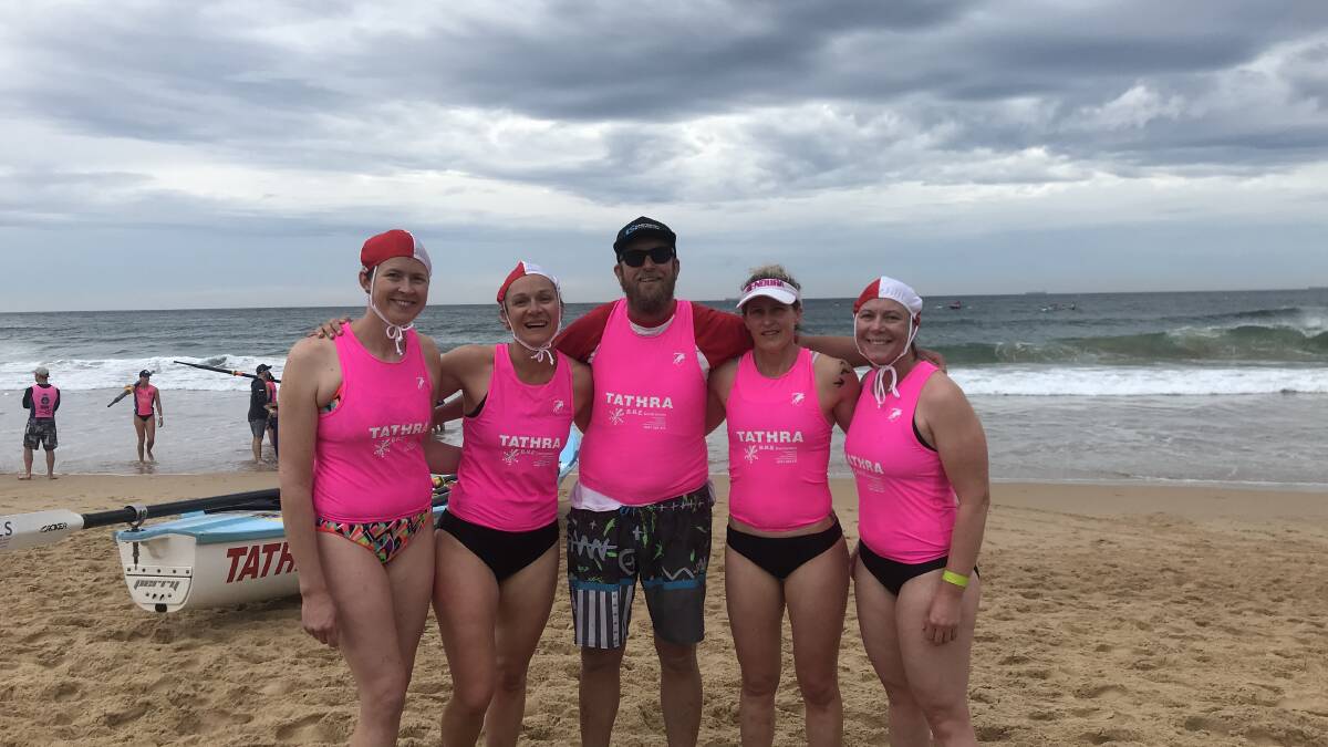 Out in front: The Tathra vet women's crew that won the opening round of the Warilla Bowls Surfboat Premiership at Bulli recently. Picture: Penny Green. 