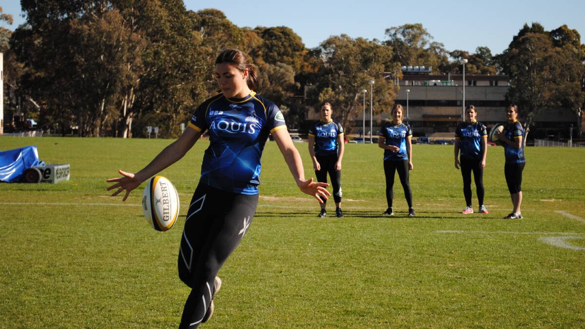 Starting run: Millie Boyle - pictured in a Brumbies training session - will take a run on place with the Wallaroos for the opening round of the Rugby World Cup. 