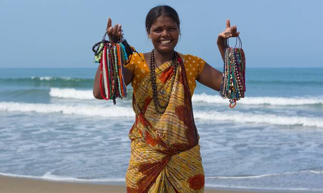 A jewellery vendor on the beach in Goa, India. Picture Shutterstock