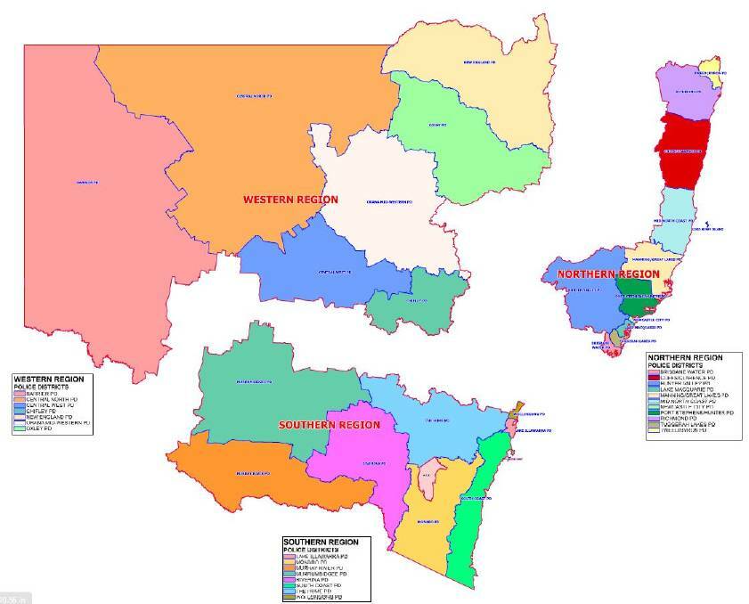 A map showing the new police districts. Picture: NSW Police