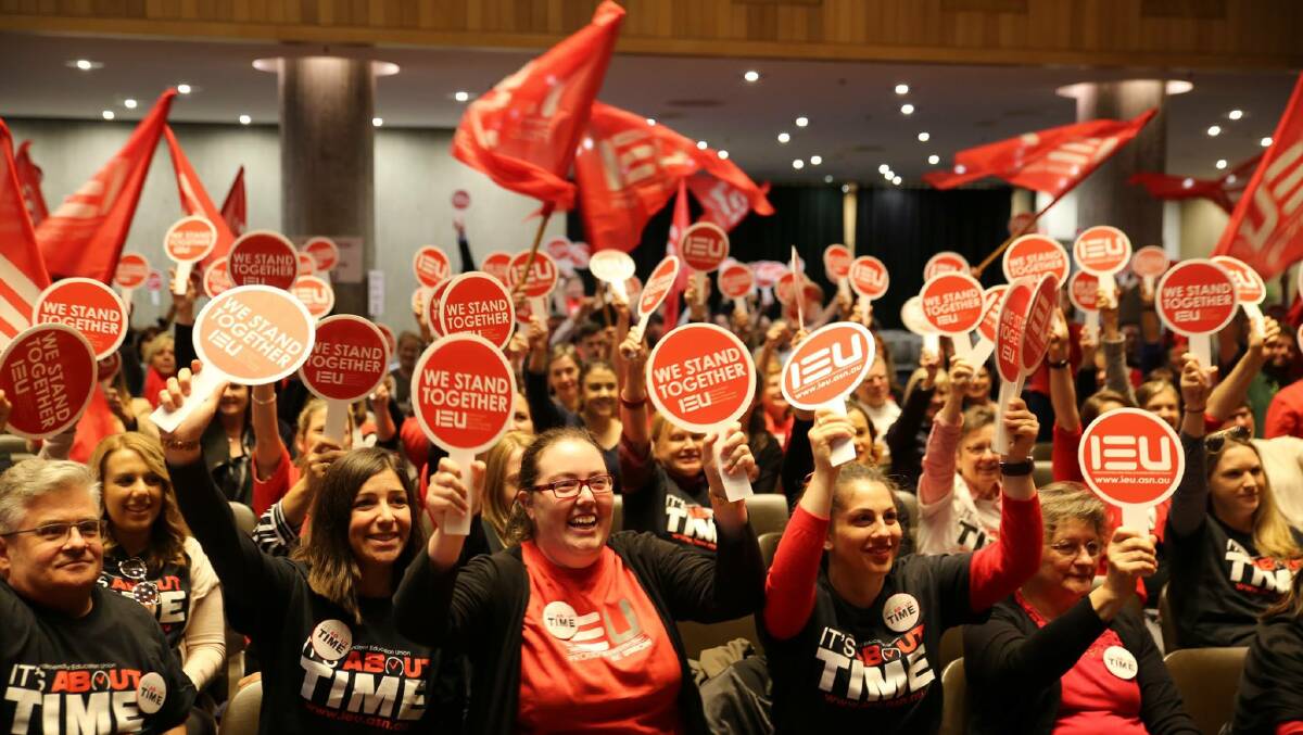 Independent Education Union NSW/ACT members at a rally in Sydney on Wednesday, November 1. Photo: IEUNSWACT