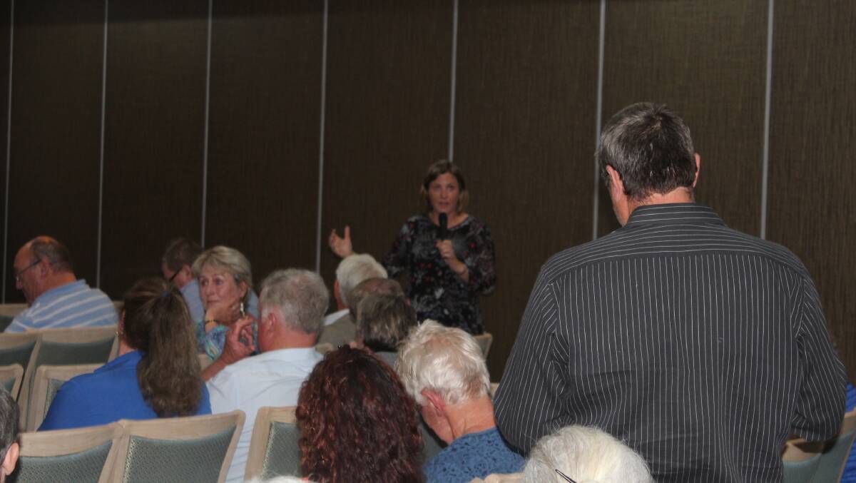 Bega Valley Shire mayor Kristy McBain responds to a resident's concerns at the public forum.