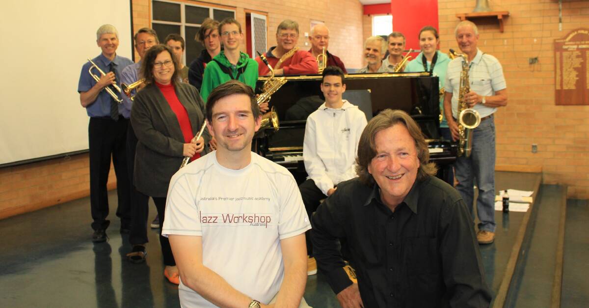 AND ALL THAT JAZZ: Jazz educator Saul Richardson, Sapphire Coast Jazz Band conductor Paul Dion and members of the band at the jazz workshop on Sunday.