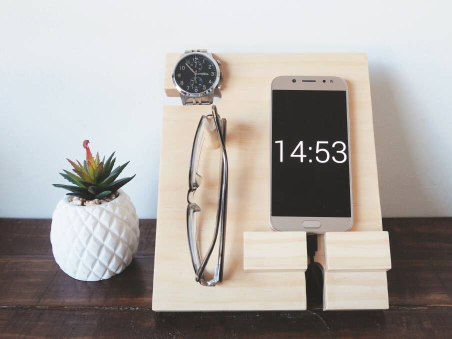CLEVER: A docking station for your phone, watch and keys or glasses. etsy.com.au