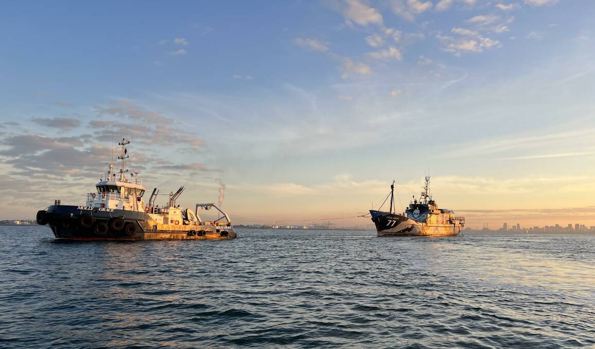 Towing Steve Irwin out of Melbourne. Photo supplied