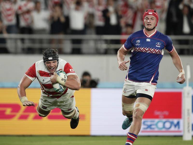 Pieter Labuschagne scored Japan's third try as the hosts ran away to a 30-10 victory over Russia.