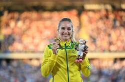 Kelsey-Lee Barber won gold in the javelin on the last day of Commonwealth Games athletics. (Dean Lewins/AAP PHOTOS)