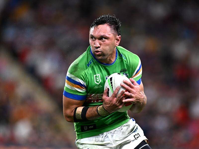 Canberra fullback Jordan Rapana dodged a ban for putting illegal pressure on a kicker. (Dave Hunt/AAP PHOTOS)