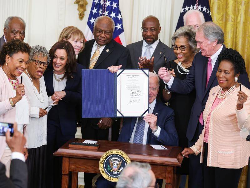 US President Joe Biden has signed into law a bill to make "Juneteenth" - June 19 - a holiday.