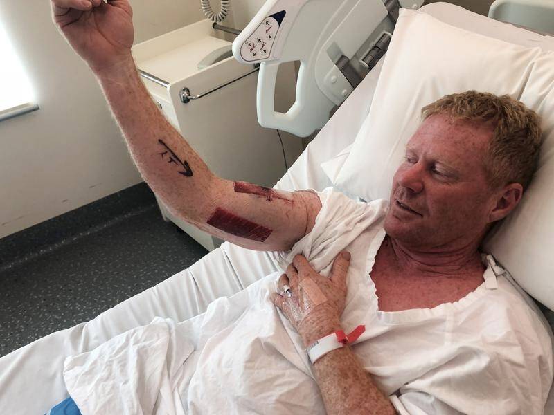 Paul Kenny escaped serious injury after punching a shark that attacked him north of Newcastle.