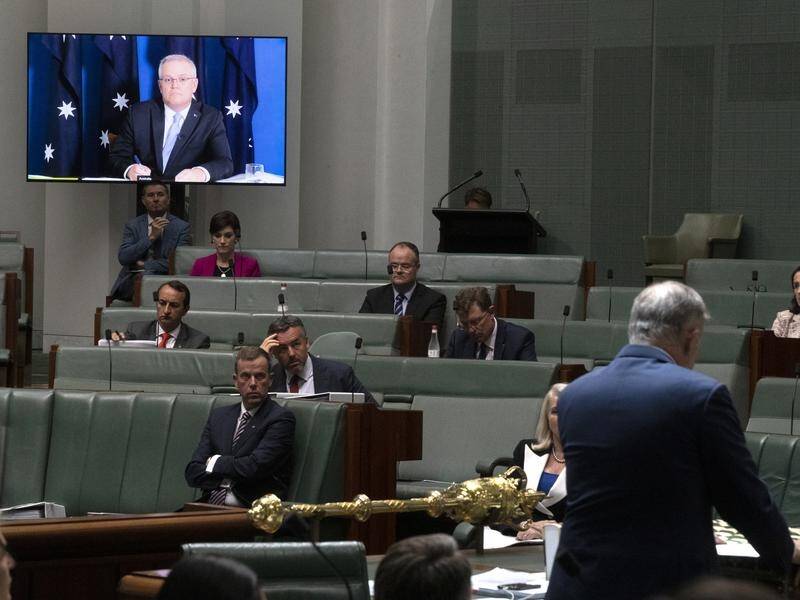 Scott Morrison was given little time to speak when he attended question time via video link.