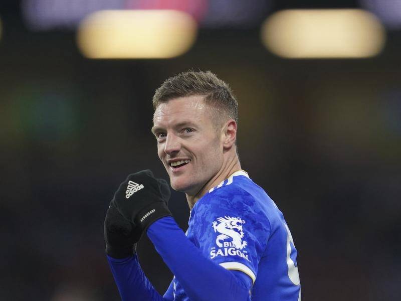 Jamie Vardy scored twice as Leicester City beat Preston 3-0 to clinch the Championship title. (AP PHOTO)