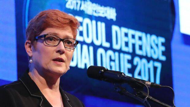 Australian Defense Minister Marise Payne delivers a speech during an opening ceremony of Seoul Defense Dialogue 2017 in South Korea. Photo: LEE JIN-MAN
