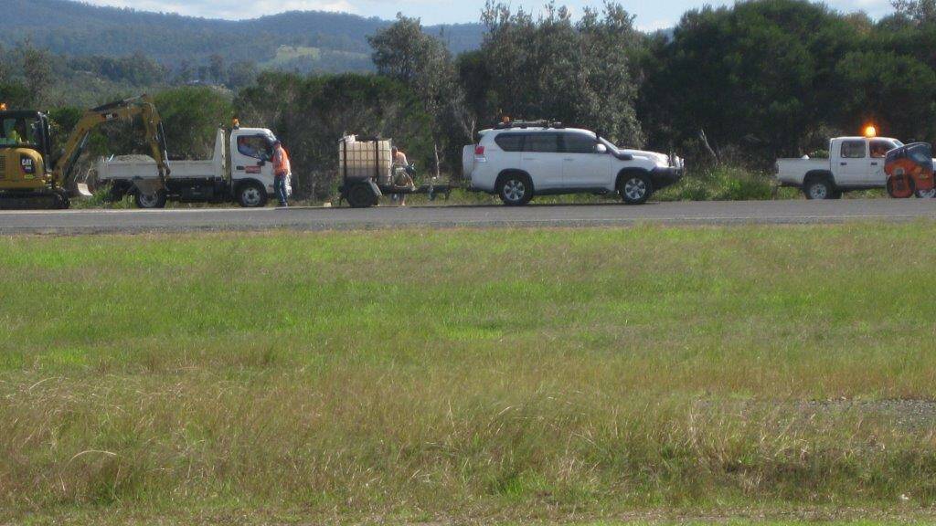 Work taking place on the runway at Merimbula Airport. 