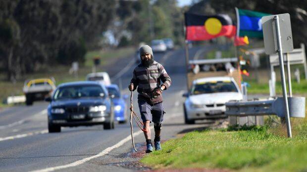Clinton Pryor is walking from Perth to Canberra.  Photo: Joe Armao