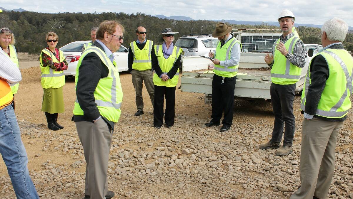 Project engineer David Buckley (second from right) gives an update on the tour to Bega Valley Shire Council representatives.