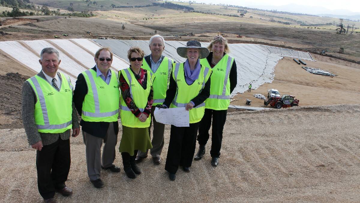 Inspecting the Central Waste Facility’s first landfill cell are (from left) Bega Valley Shire councillors Tony Allen, Michael Britten, Sharon Tapscott, Mayor Bill Taylor, Ann Mawhinney and Liz Seckold.